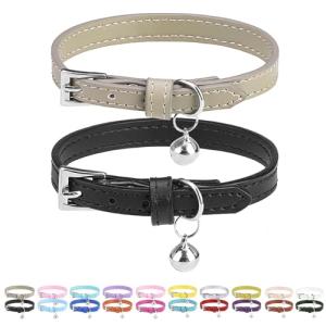 PUPTECK Adjustable Soft Leather Cat Collars - 2 Pack