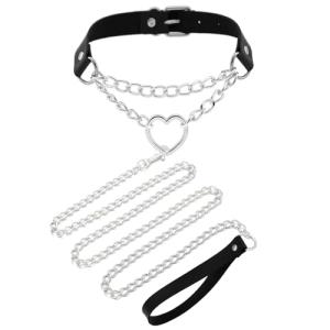 Black Heart Leather Collar and Leash Set for Dogs