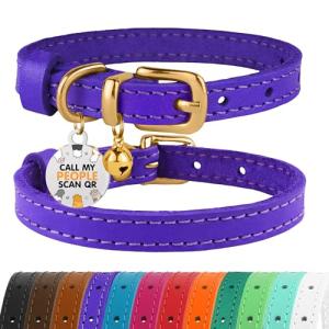 Bronzedog Leather Cat Collar with Removable Bells