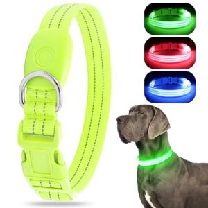 Rechargeable LED Reflective Dog Collar - Large Green