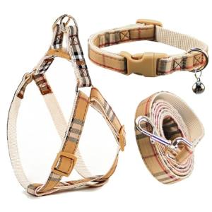NISIYE Adjustable Plaid Dog Collar Harness & Leash