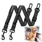 Adjustable Dog Seat Belt with Bungee Buffer - 2 Pack