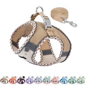 Teacup Puppy Harness and Leash Set - Brown-Beige