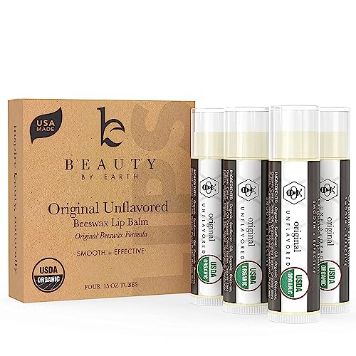 Organic Beeswax Lip Balm with Aloe Vera - 4 Pack