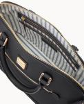 Saffiano Domed Zip Satchel Crossbody Bag - Black