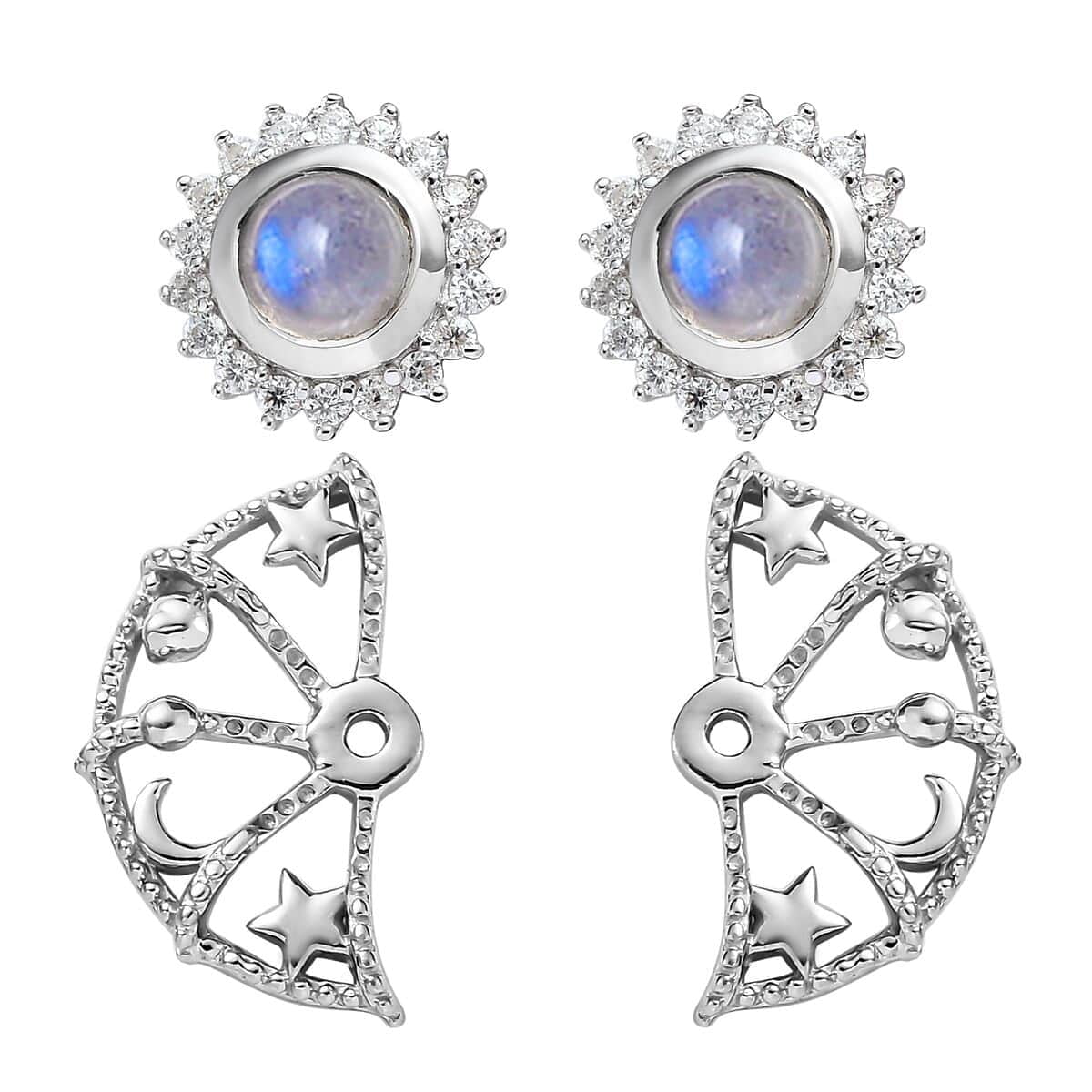 Rainbow Moonstone Moissanite Silver Earrings for Women