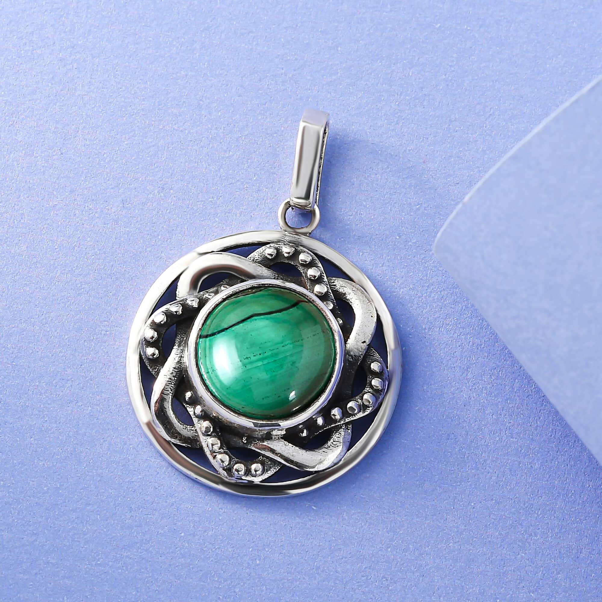 Silver Malachite Pendant Necklace for Women's Birthday Gift