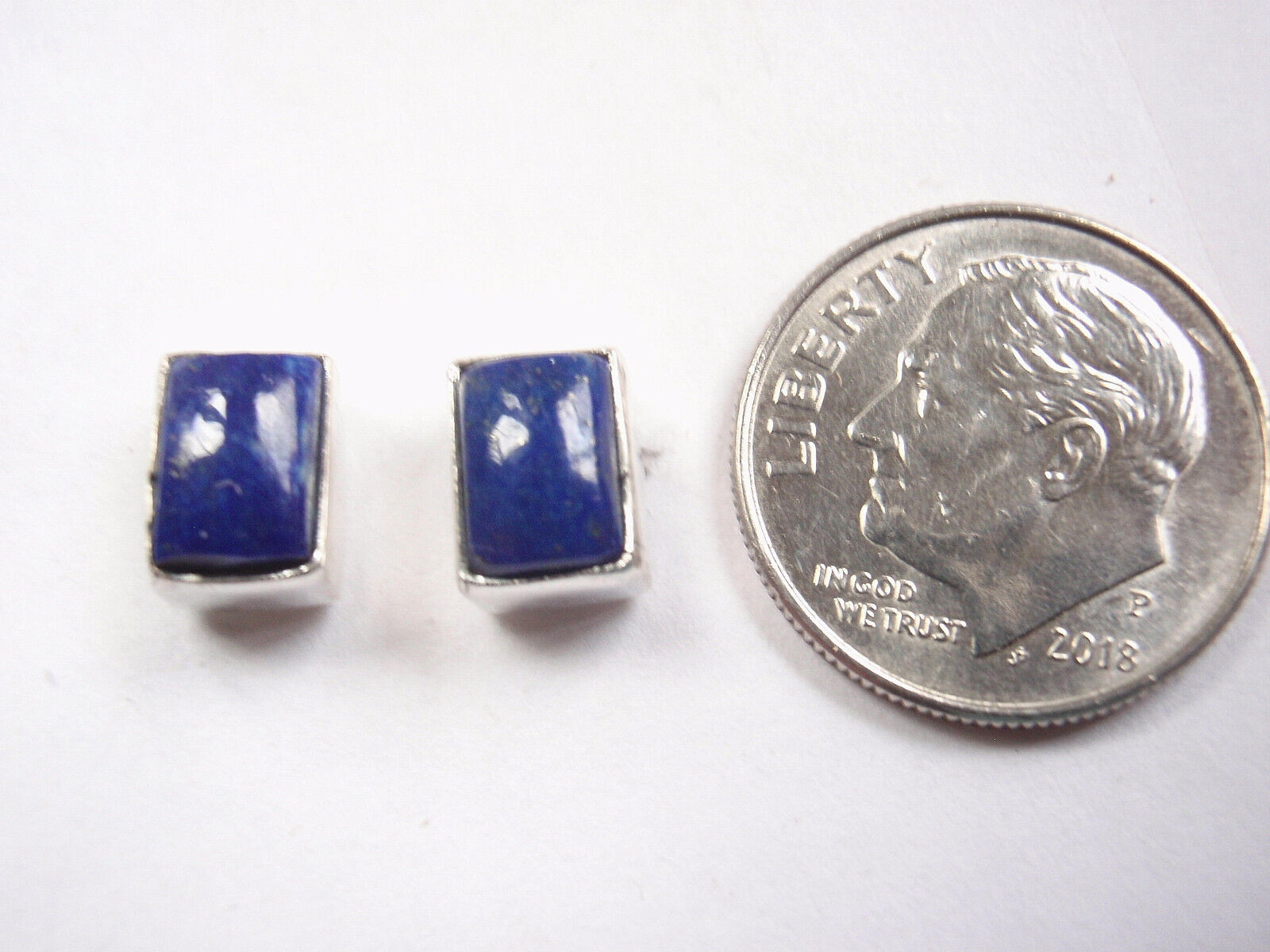 Dainty Lapis Lazuli Rectangle Stud Earrings 925 Silver