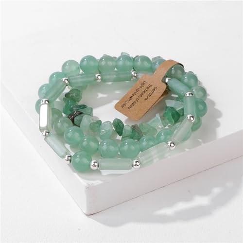 Set of 3 Green Jade Beaded Stretch Bracelets