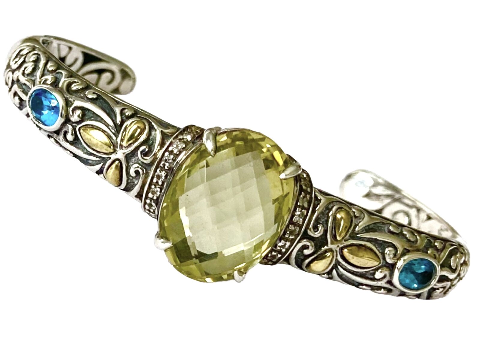 Sterling Silver LEMON CITRINE & BLUE TOPAZ Cuff Bracelet