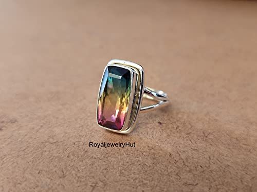 Multi Color Tourmaline Quartz Sterling Silver Boho Ring