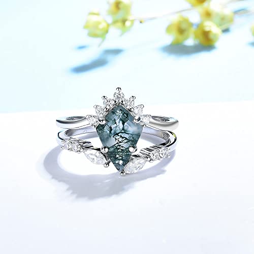 Moss Agate Gemstone Ring Set in Sterling Silver