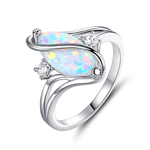 18K White Gold Plated Fire Opal Ring, Size 9