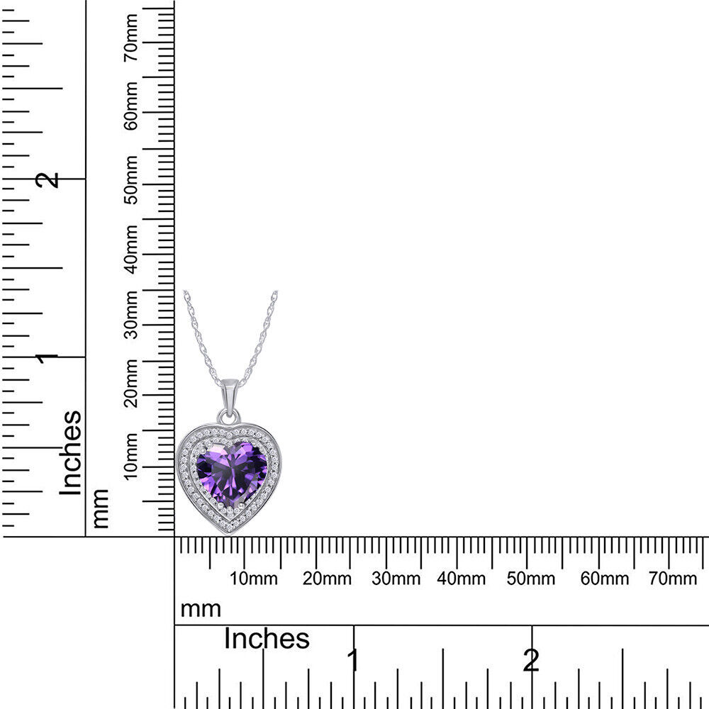 Amethyst & White Sapphire Heart Pendant Necklace Silver