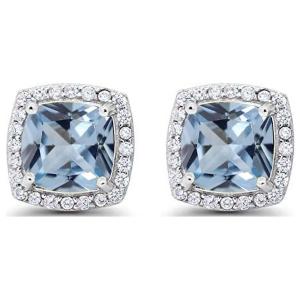 4 Ct Created Aquamarine Princess Cut Stud Earrings
