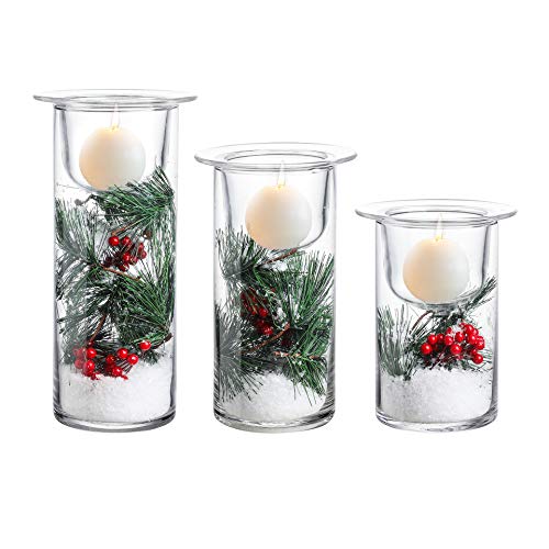 Ornamented Glass Hurricane Candle Holders - Set of 3