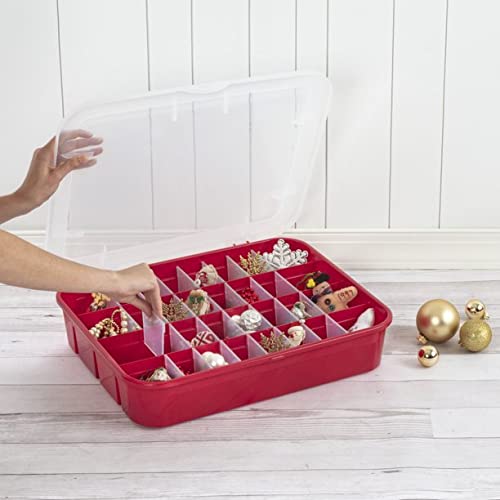 Red Holiday Ornament Storage Container for 32 Ornaments