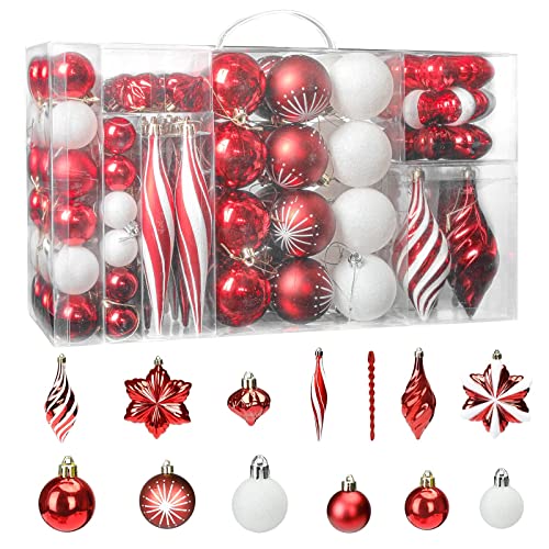 Large Red & White Christmas Tree Ornaments Bundle