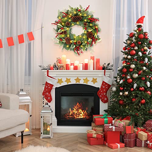 Pre-lit 24-Inch Christmas Wreath with LED Lights