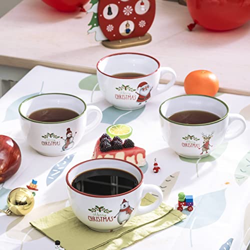 Set of 4 Jumbo Christmas Ceramic Mugs