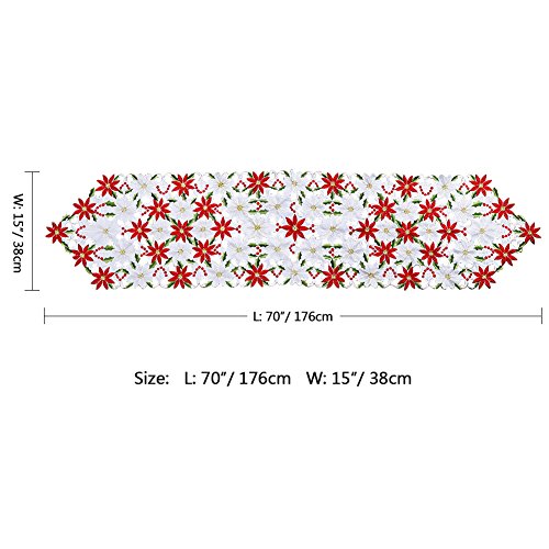 Christmas Poinsettia Embroidered Table Runner 15 x 69 Inch