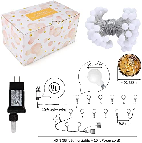 43ft Indoor/Outdoor Globe String Lights, Warm White