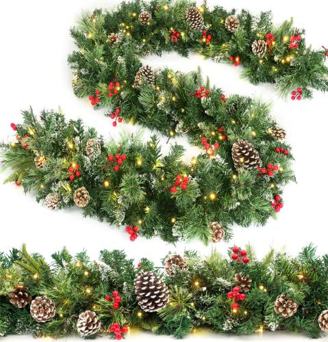 9ft LED Pre-lit Christmas Garland with Pine Cones & Berries