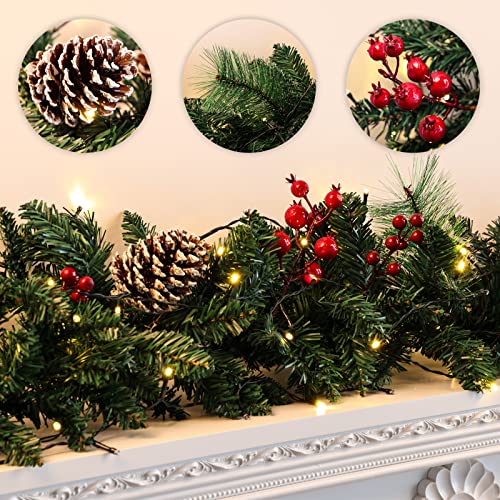 9ft Christmas Garland with Warm White Lights & Decor