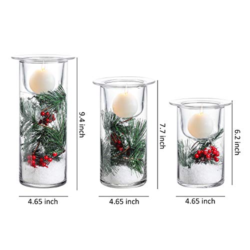 Ornamented Glass Hurricane Candle Holders - Set of 3