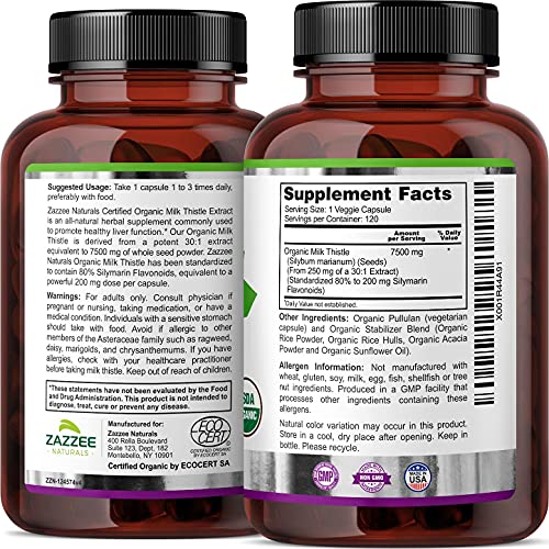 Organic Milk Thistle Extract Capsules - 7500 mg