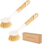 Bamboo Handle Kitchen Dish Brush Set, 2 Pack