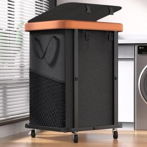 Large Rolling Laundry Basket with Wheels - Black