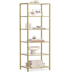 VASAGLE 6-Tier Slim Bookshelf with Glass Shelves