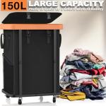 Large Rolling Laundry Basket with Wheels - Black