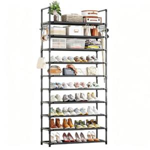 Large Black Shoe Rack Holds 40 Pairs
