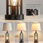 Set of 2 Black Farmhouse Table Lamps with USB
