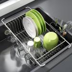 JASIWAY Dish Drying Rack in Sink, Expandable Stainless Steel Dish Drainers for Kitchen Counter, Dish Dryer Rack for Inside Sink, Over The Sink Dish Racks with Utensil Holder, Silver