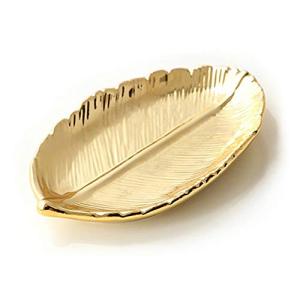 Gold Leaf Shaped Ceramic Jewelry Ring Dish