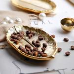Gold Leaf Shaped Ceramic Jewelry Ring Dish