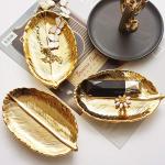 Gold Leaf Shaped Ceramic Jewelry Ring Dish