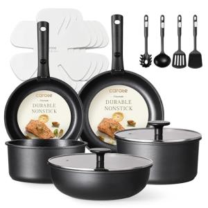 17-Piece Nonstick Cookware Set with Detachable Handle