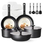 17-Piece Nonstick Cookware Set with Detachable Handle