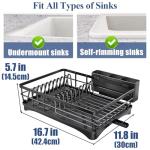 SNTD Dish Drying Rack for Kitchen Counter - Large Dish Rack with Drainboard, Rustproof Dish Drainer with Utensil Holder for Sink, Black
