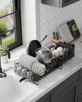 Kitsure Large Dish Drying Rack - Extendable Dish Rack, Multifunctional Dish Rack for Kitchen Counter, Anti-Rust Dish Drainers with Cutlery & Cup Holders 19.2"-26.7" L x 12.9" W, Black
