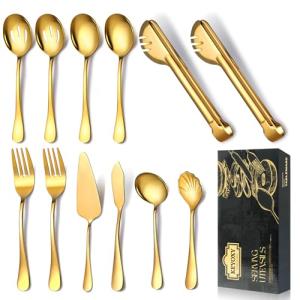 Gold Stainless Steel Serving Utensil Set, 12 Pcs
