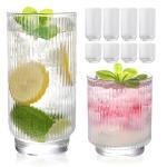 Set of 8 Ribbed Glass Cups with Crystal Base