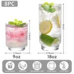 Set of 8 Ribbed Glass Cups with Crystal Base