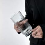 Set of 8 Ribbed Glass Cups with Crystal Base