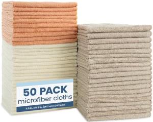 50 Pack Reusable Microfiber Cleaning Cloths, Coral