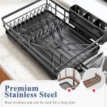 SNTD Dish Drying Rack for Kitchen Counter - Large Dish Rack with Drainboard, Rustproof Dish Drainer with Utensil Holder for Sink, Black